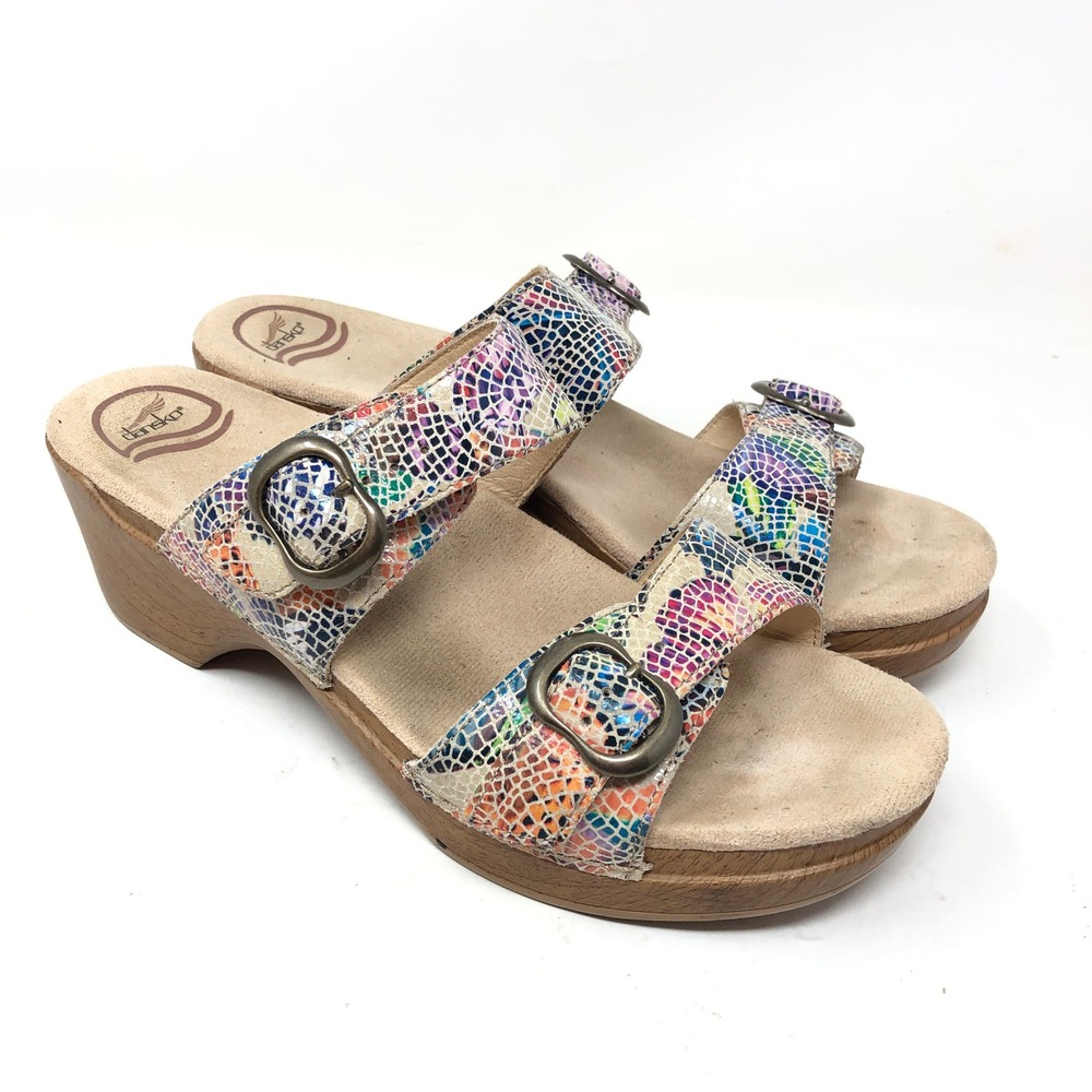 Dansko Womens 40 Sophie Sandals Stained Glass Leather Double Strap Slide
